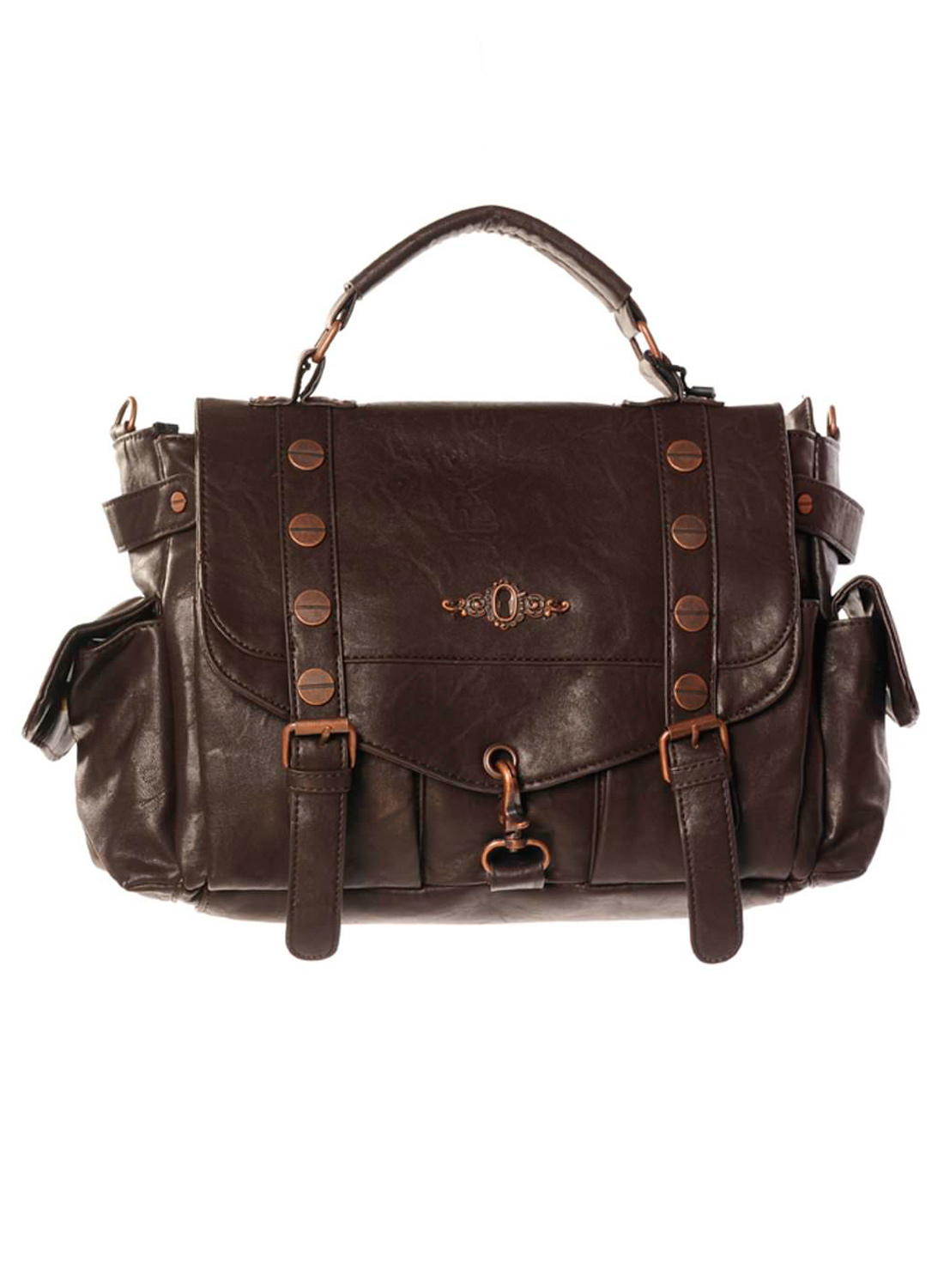 Mudflap Handbag är en riktigt cool från Banned Brown Copper Handbag är gjord av konstläder och har en nyckelhålsapplikation på framsidan.